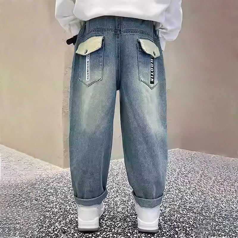 Unisex Weit geschnittene lässige Denim-Hose mit speziellen Taschen Drune