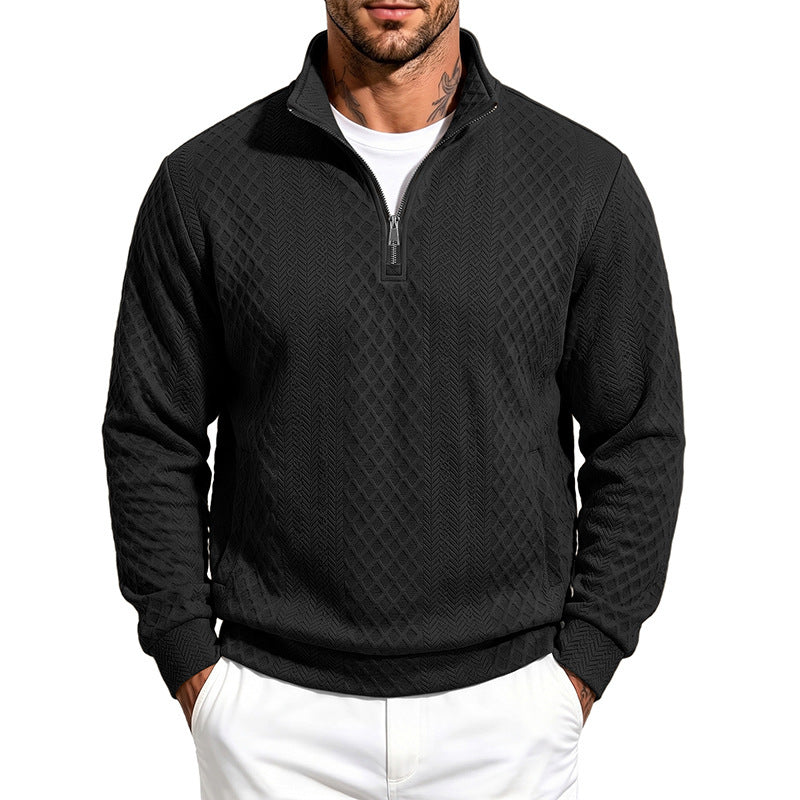 Herren Strukturierter Halbzip-Sweater aus Feinstrick mit Zopfmuster und Eingriffstaschen Drune