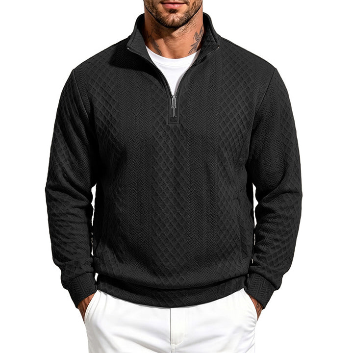 Herren Strukturierter Halbzip-Sweater aus Feinstrick mit Zopfmuster und Eingriffstaschen Drune
