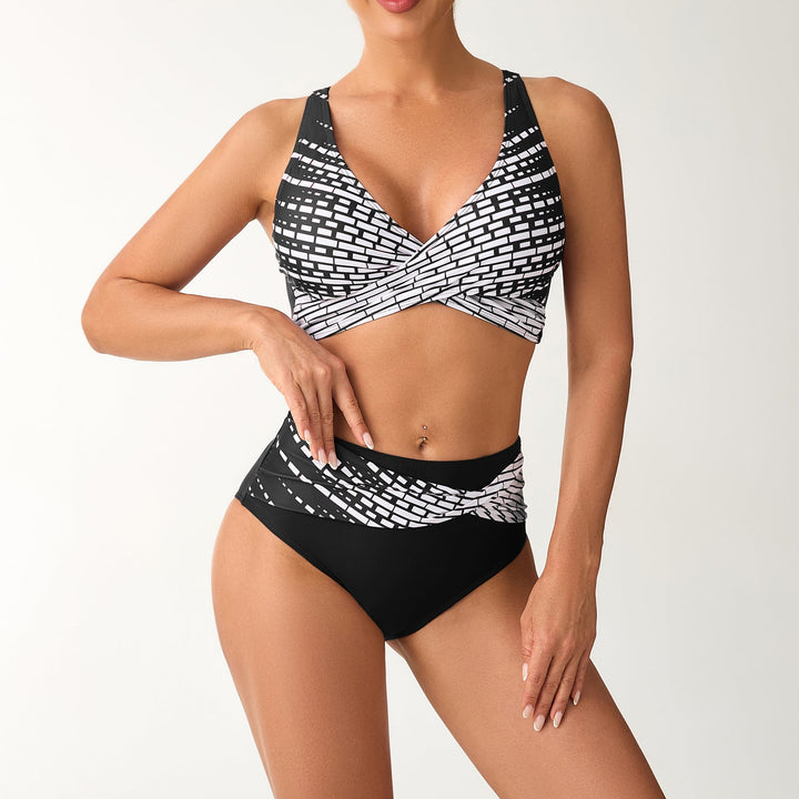 Damen Hochgeschnittener Sport-Bikini mit grafischem Muster Drune