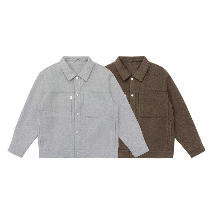 Herren Boxy-Wollmix-Blousonjacke mit Druckknopffront und aufgesetzten Pattentaschen Drune