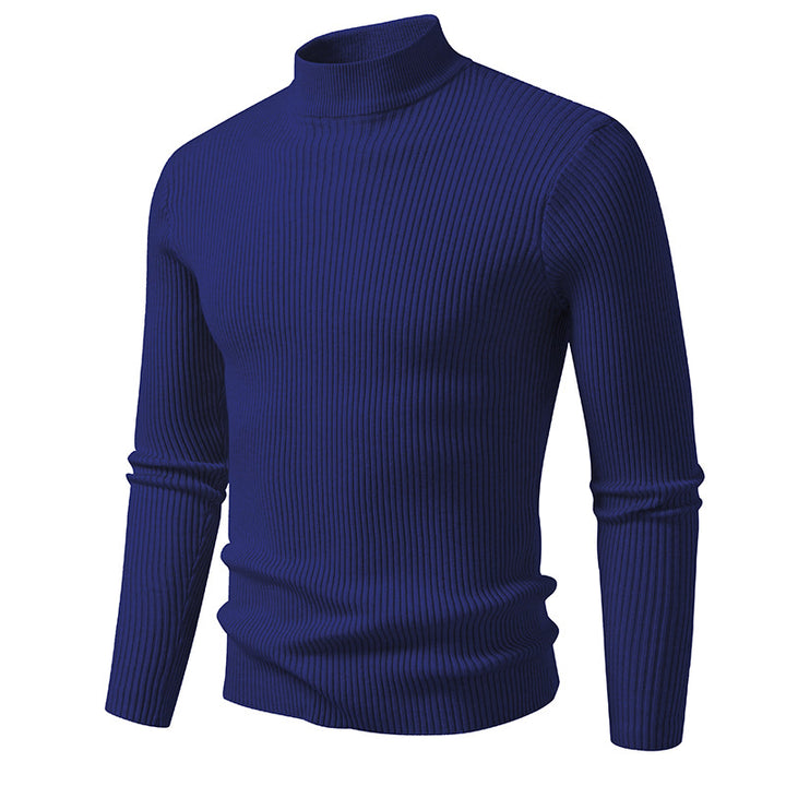 Herren Rippstrick-Mockneck-Pullover schmaler Schnitt thermischer Feinstrick Drune