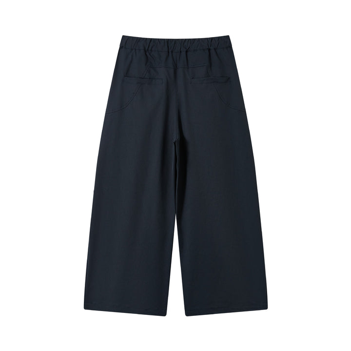 Damen weite verkürzte Bundfaltenhose mit Tunnelzug und Cargotaschen Drune