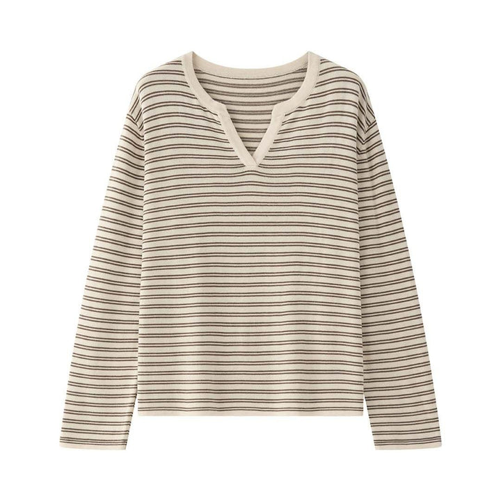 Damen Gestreiftes Oversize-Langarmshirt mit V-Ausschnitt und lässiger Silhouette Drune
