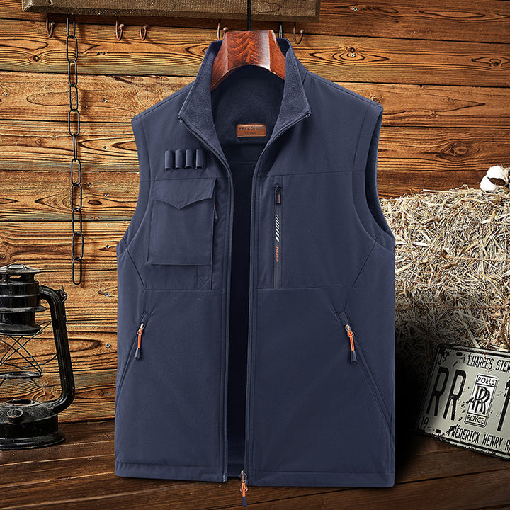Herren Multifunktionale Outdoor‑Weste mit Fleece‑Futter, Mehrfachtaschen und Patronen‑Schlaufen Drune