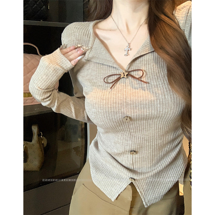 Damen Strickbluse mit eleganter Schleife Drune