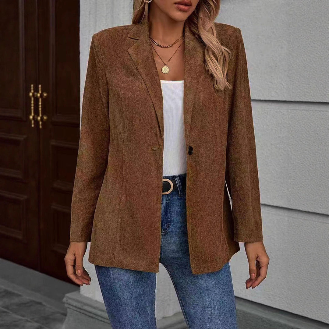 Damen strukturierte und elegante Blazerjacke mit seitlichen Taschen Drune