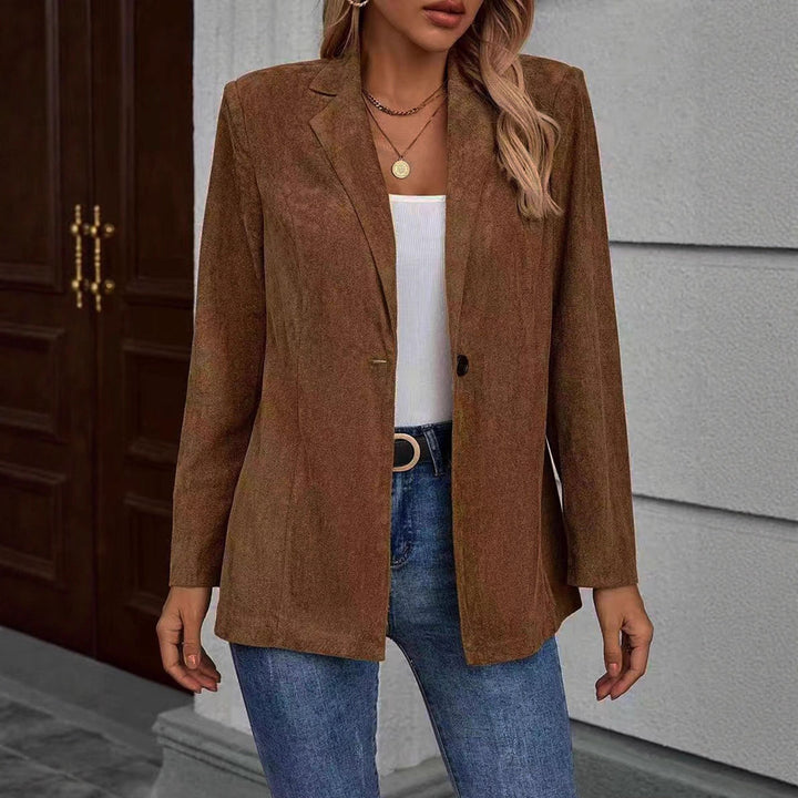 Damen strukturierte und elegante Blazerjacke mit seitlichen Taschen Drune