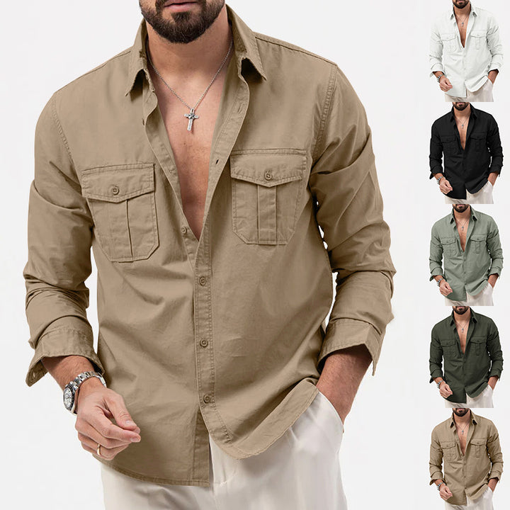 Herren nan Zweiten Brusttaschen-Hemd aus Baumwollmix mit Kentkragen und kastigem Casual-Schnitt Drune
