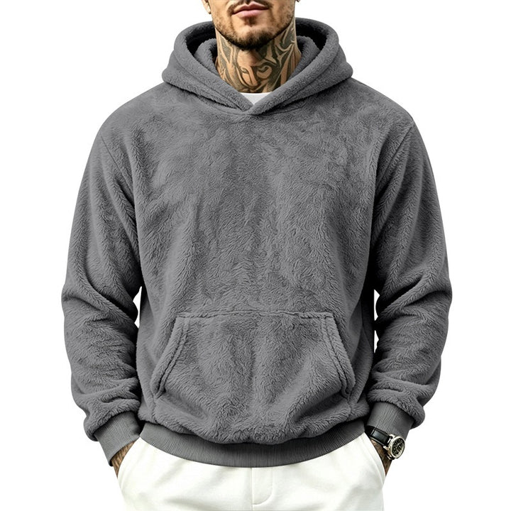 Herren Kuscheliger Fleece-Hoodie mit Kängurutasche und geripptem Saum Drune
