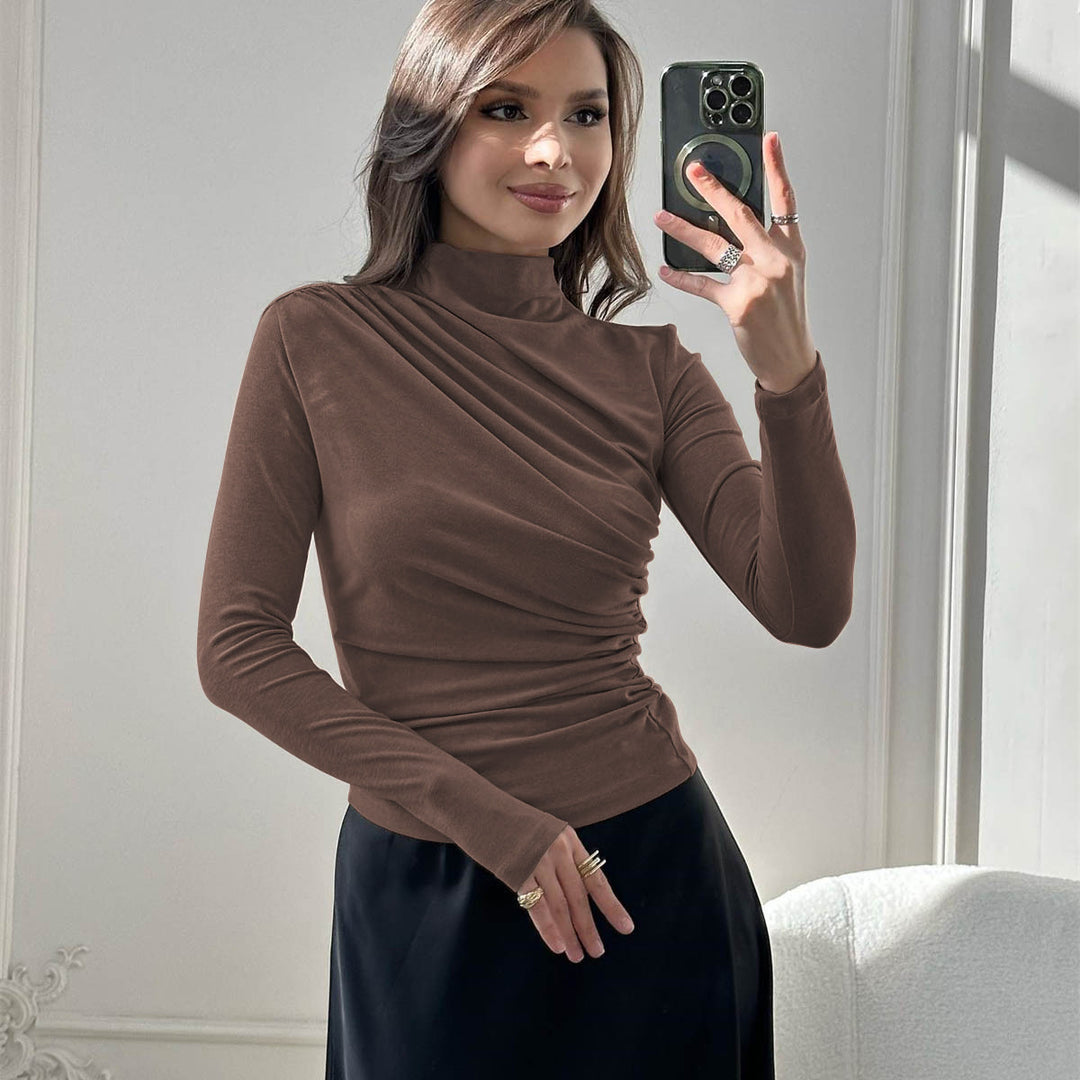 Damen Fitted Langarmshirt mit Stehkragen und seitlicher Raffung Drune