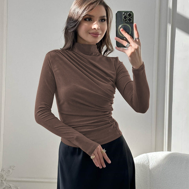 Damen Fitted Langarmshirt mit Stehkragen und seitlicher Raffung Drune