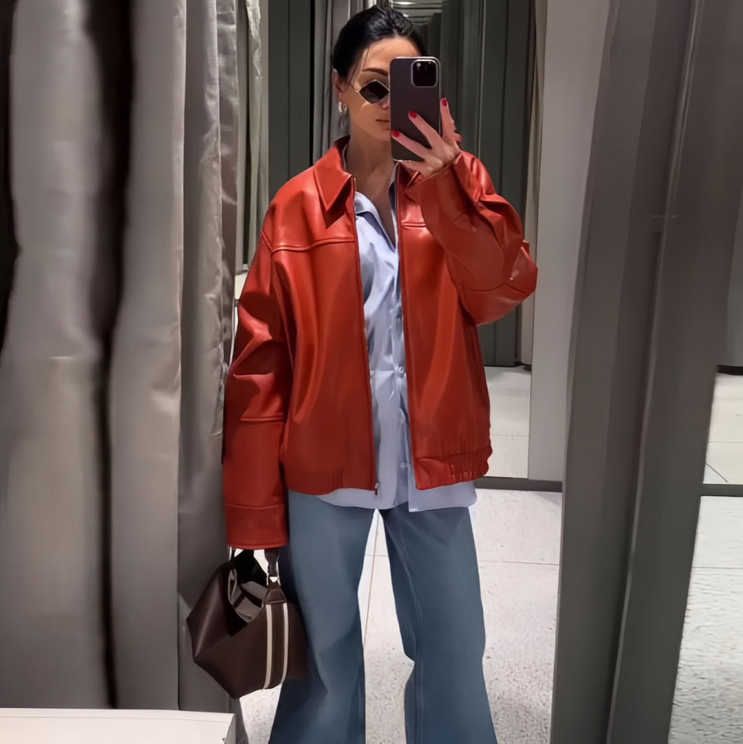 Damen oversized Kunstlederjacke mit lässigem Schnitt Drune
