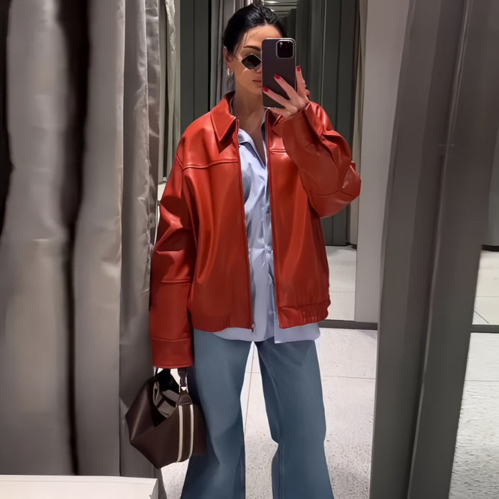 Damen oversized Kunstlederjacke mit lässigem Schnitt Drune