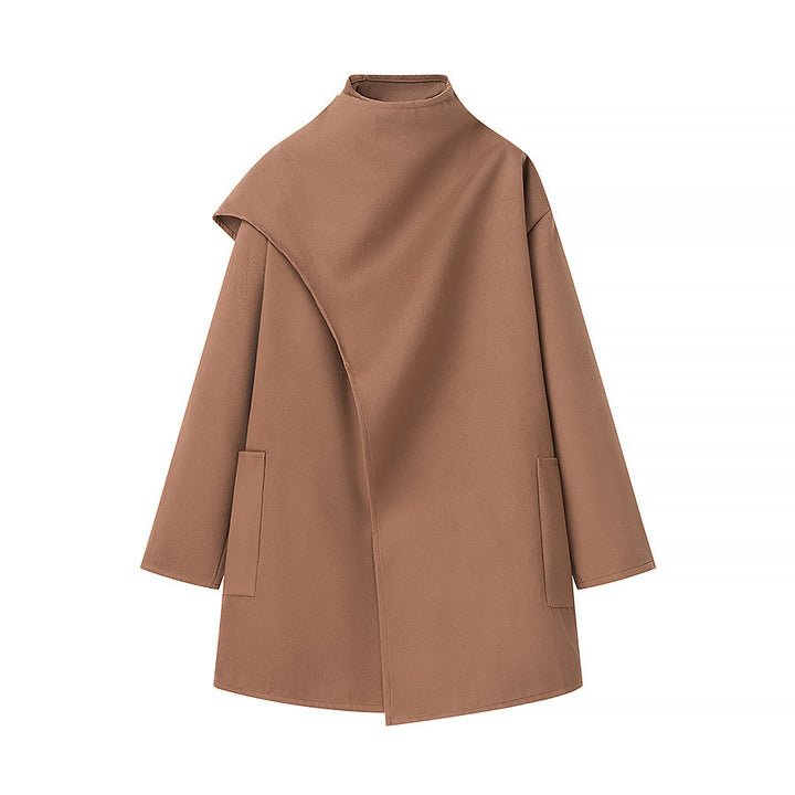 Damen Asymmetrischer Wollmix-Mantel mit Cape-Überwurf und Stehkragen Drune