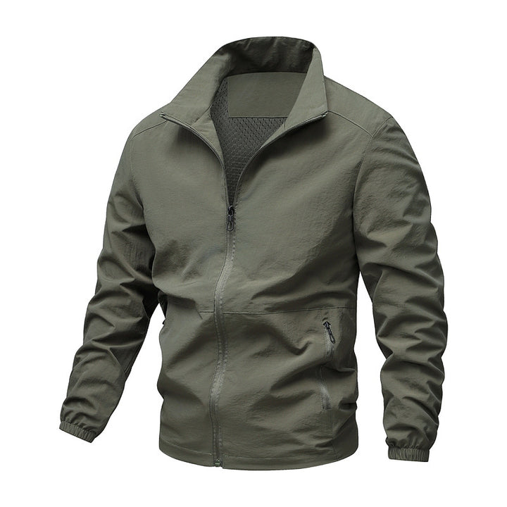 Herren Leichte winddichte Fleece‑gefütterte Übergangsjacke mit Stehkragen und Reißverschlüssen Drune