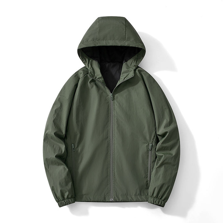 Herren Ultraleichter Kapuzen-Windbreaker mit atmungsaktivem Mesh‑Futter und verdecktem Reißverschluss Drune