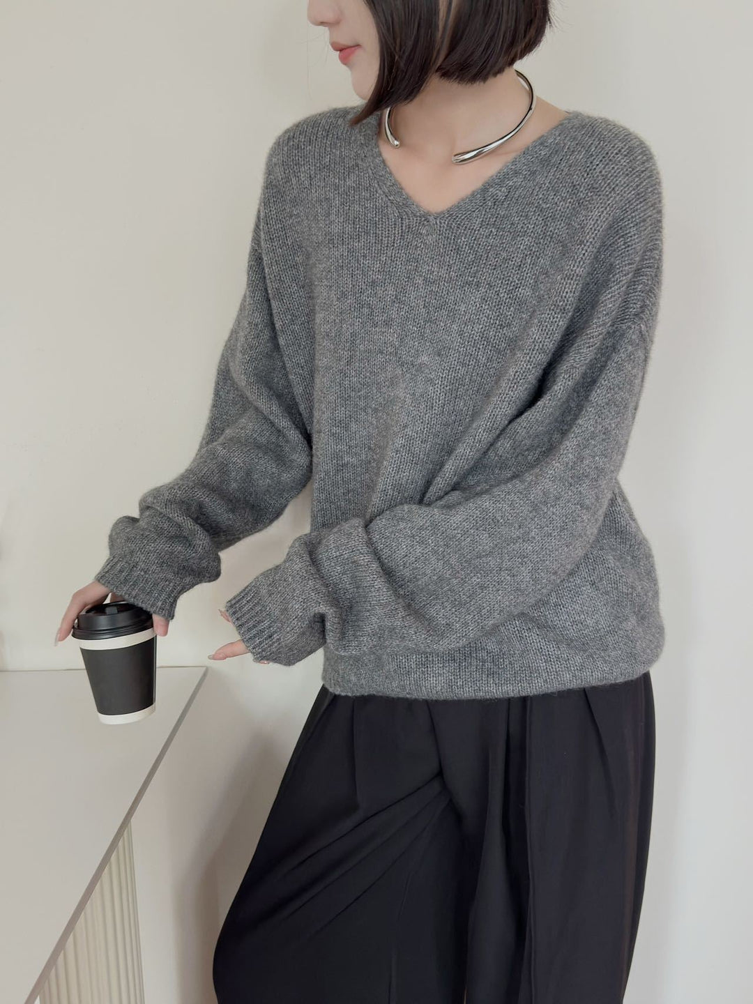 Femme Luxuriöser V-Ausschnitt Pullover Drune