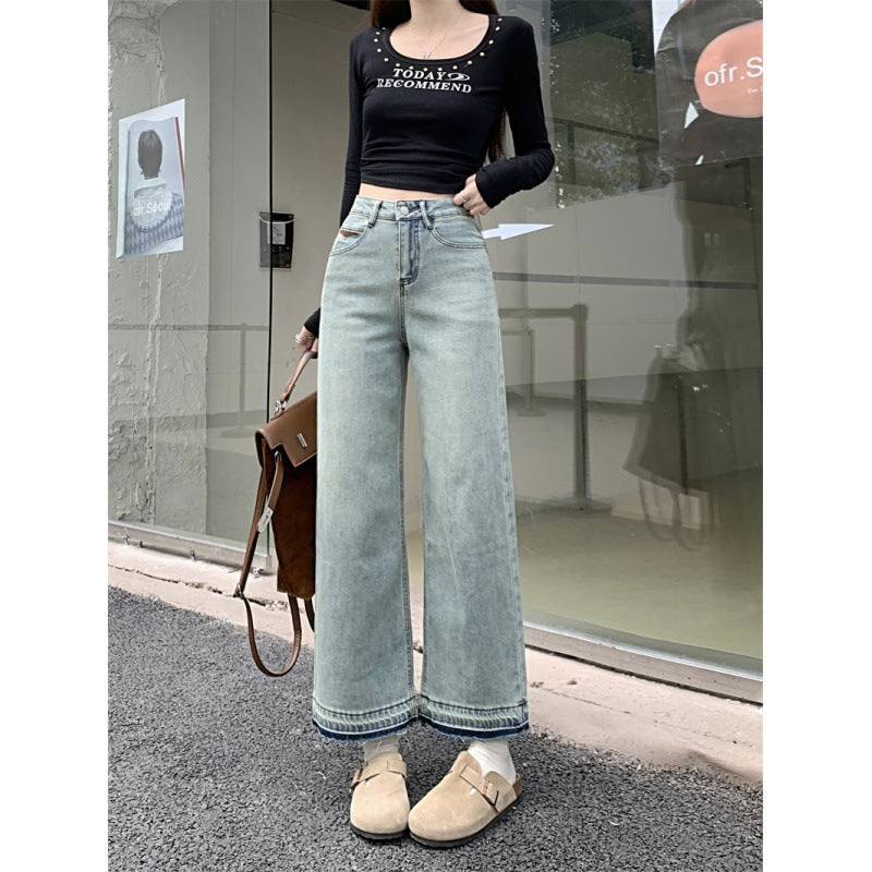 Damen Weit geschnittene Denim-Hosen mit hohem Bund Drune