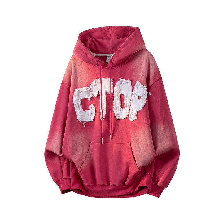 Unisex Oversize Kapuzenpullover mit handschriftlichem Grafik-Print, Kängurutasche & geripptem Saum Drune