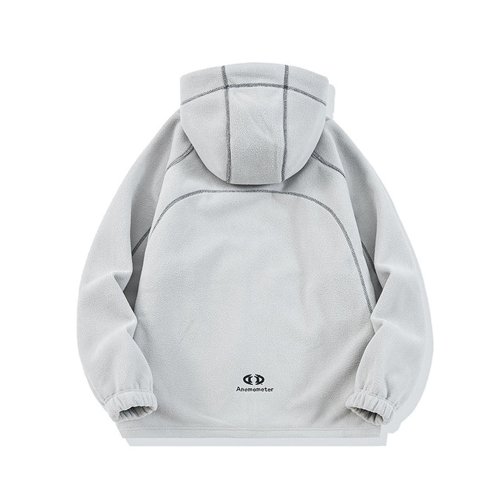 Unisex Oversize Fleece-Kapuzenjacke mit Kontrastnähten und Reißverschlusstaschen Drune
