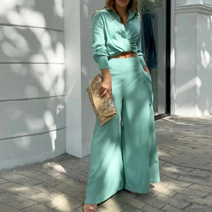 Damen Weite Palazzo-Hose mit extra weitem Bein, hoher Taille und Eingrifftaschen Drune