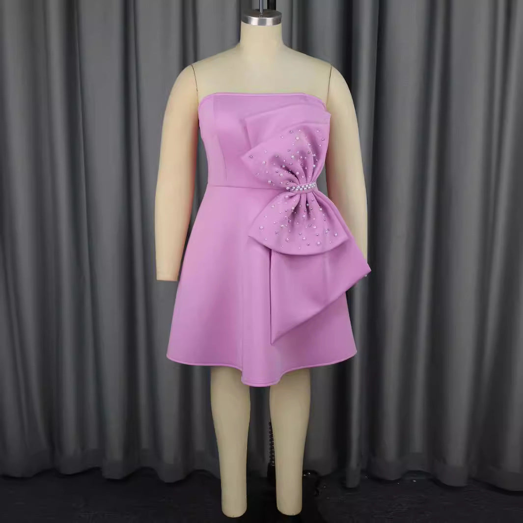 Damen Strapless Cocktailkleid mit hochwertigem Rüschendetail und funkelnden Perlen Drune