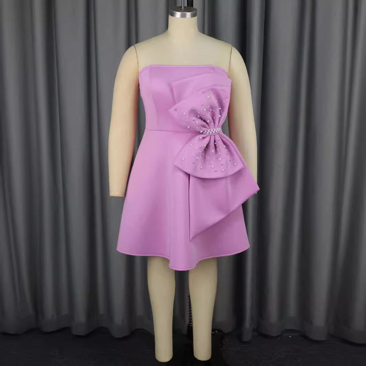 Damen Strapless Cocktailkleid mit hochwertigem Rüschendetail und funkelnden Perlen Drune