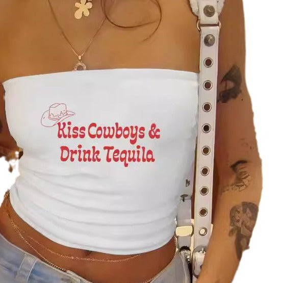 Damen Bandeau-Top mit auffälligem Statement-Aufdruck Drune