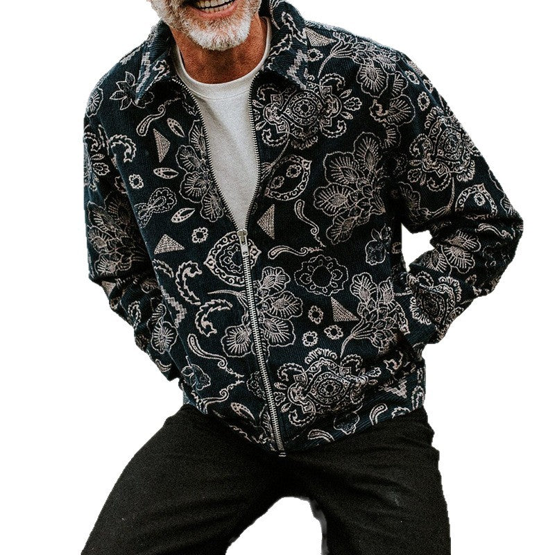 Herren Zip-Jacke mit floralem Design und praktischen Taschen Drune