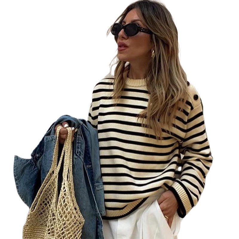 Damen Lässiger Pullover mit Streifen Drune