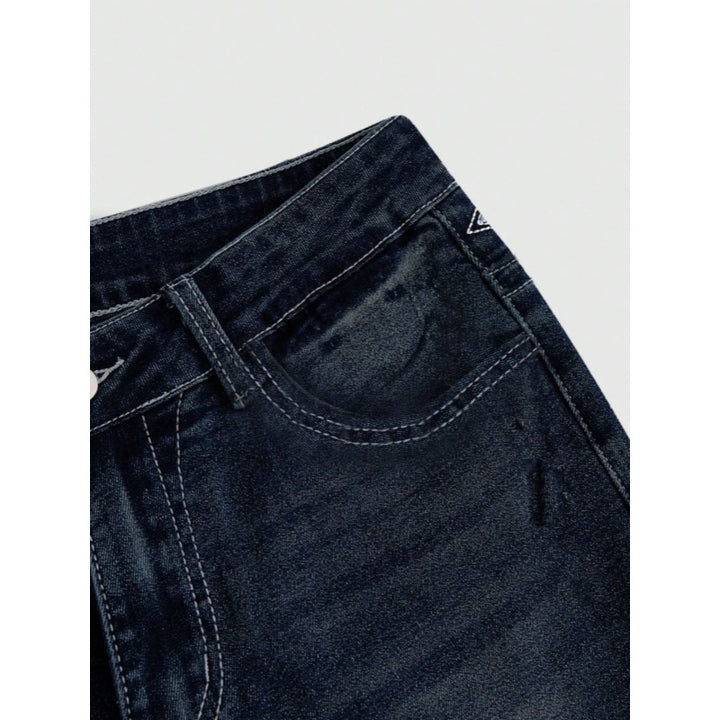 Damen Bootcut Jeans mit aufwendigen Stickereien und hohem Bund Drune