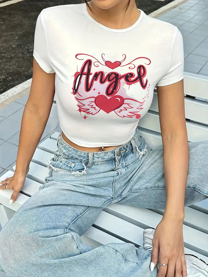 Damen Crop-T-Shirt mit auffälligem Statement-Print Drune
