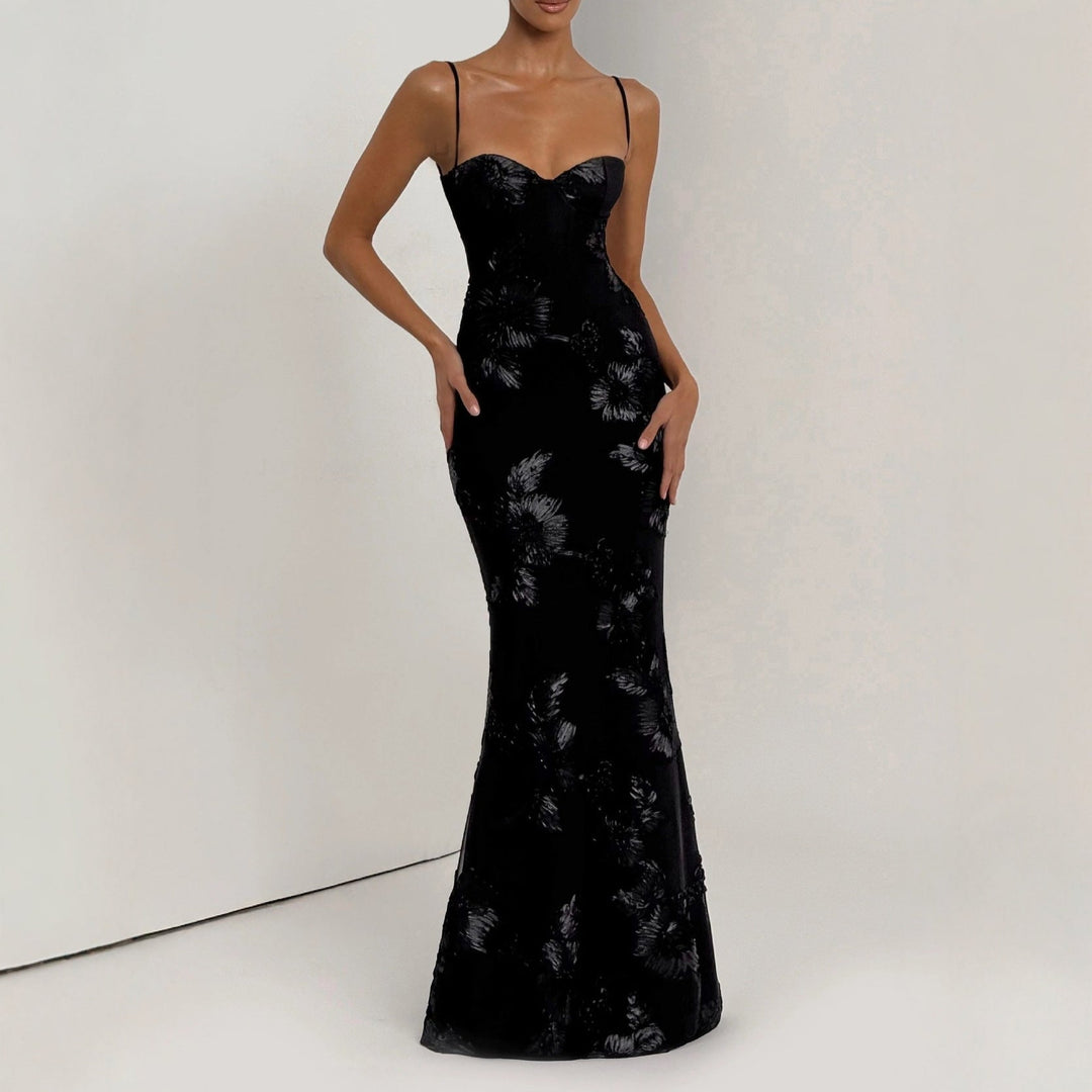 Damen figurbetontes Abendkleid mit floralem Stickdesign und hochwertigem Stoff Drune