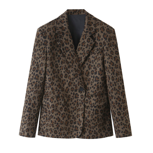 Damen Taillierter Blazer mit Leopardenprint, Reverskragen und Pattentaschen Drune
