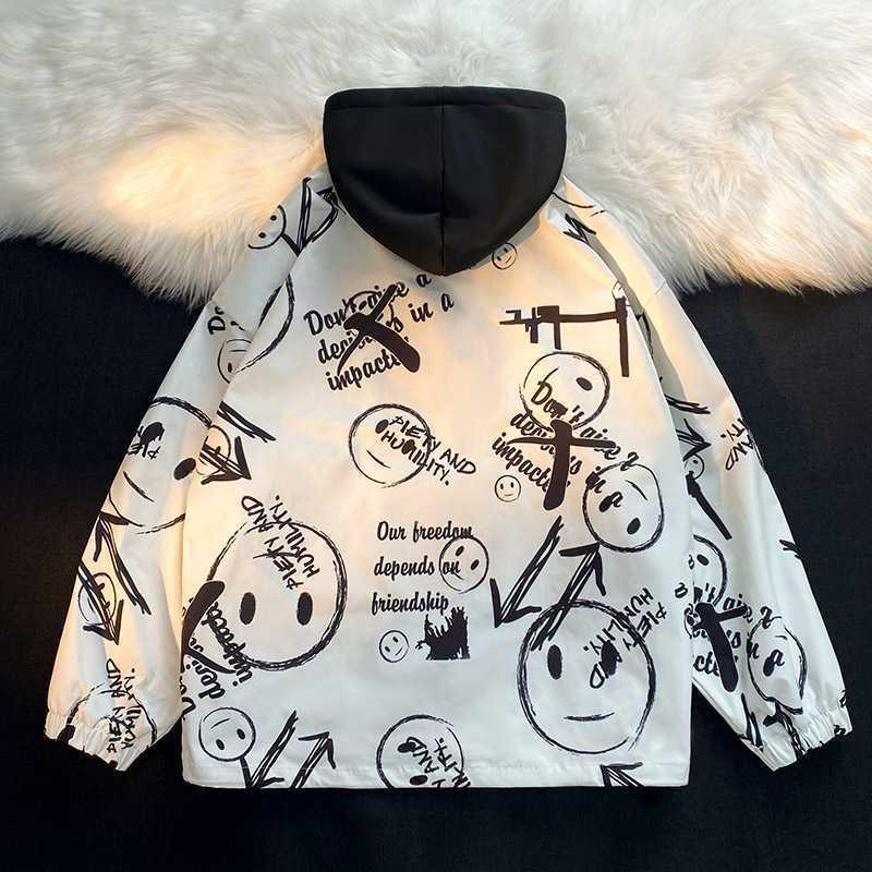 Herren Grafische Oversize Kapuzenjacke mit kontrastierendem Innenhoodie Drune