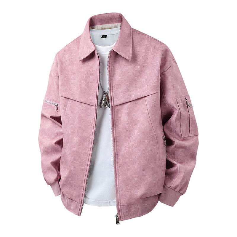Herren Stilvolle Kunstlederjacke mit hohem Kragen Drune