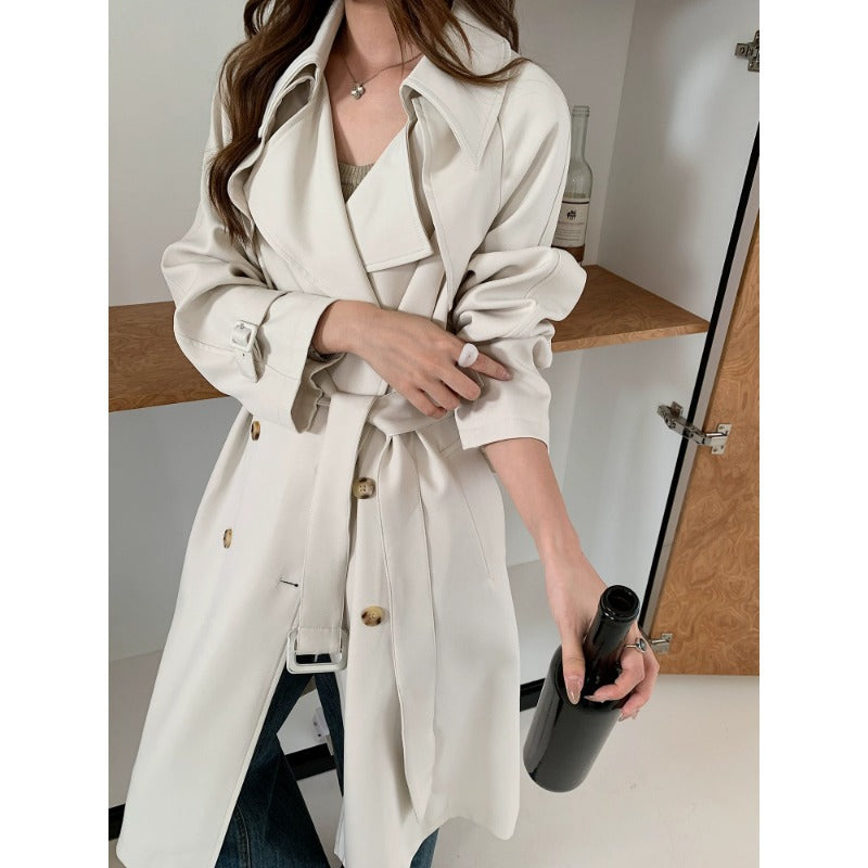 Damen Kastenförmiger Midilanger Trenchcoat mit weichem Fall und verstellbaren Manschetten Drune