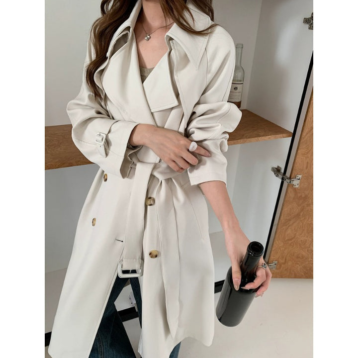 Damen Kastenförmiger Midilanger Trenchcoat mit weichem Fall und verstellbaren Manschetten Drune