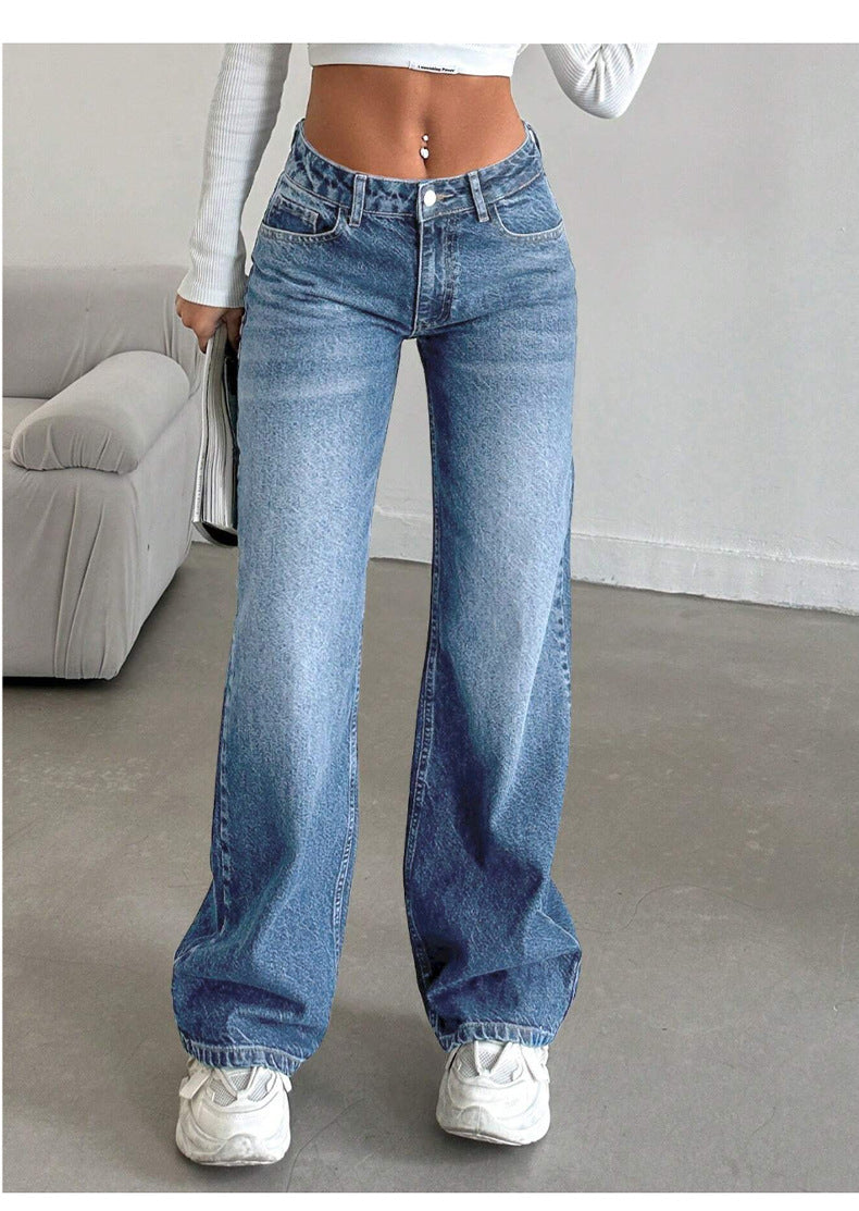 Damen High-Waist Weite-Jeans mit Paperbag-Bund Drune