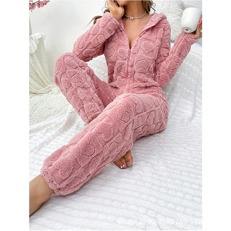 Damen Gemütlicher Fleece-Overall mit Kapuze Drune