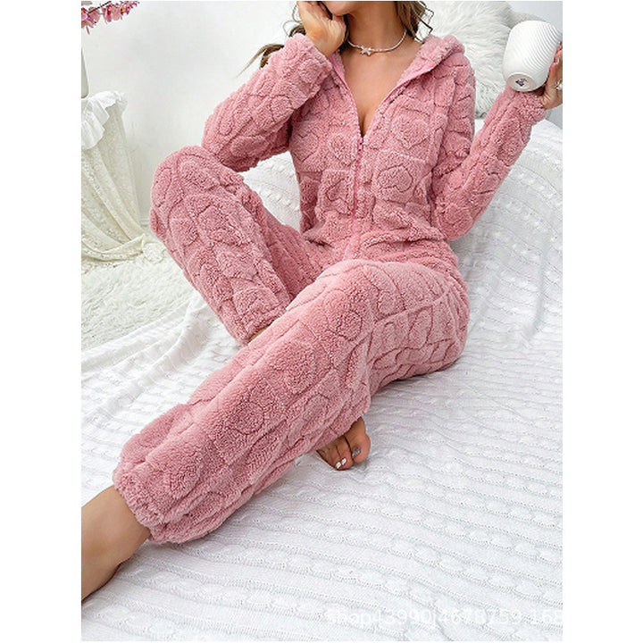 Damen Gemütlicher Fleece-Overall mit Kapuze Drune