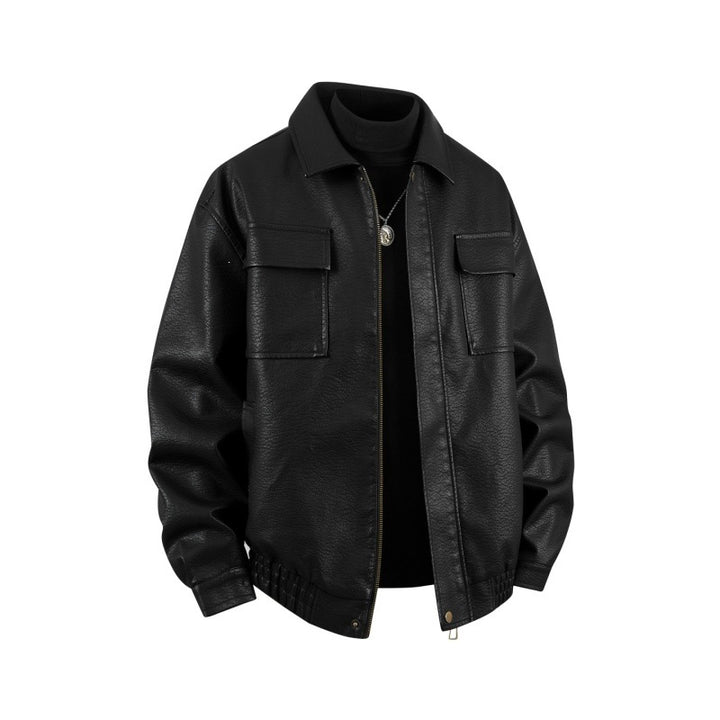 Herren Overshirt-Bomberjacke aus Kunstleder mit Klappbrusttaschen & elastischem Saum Drune