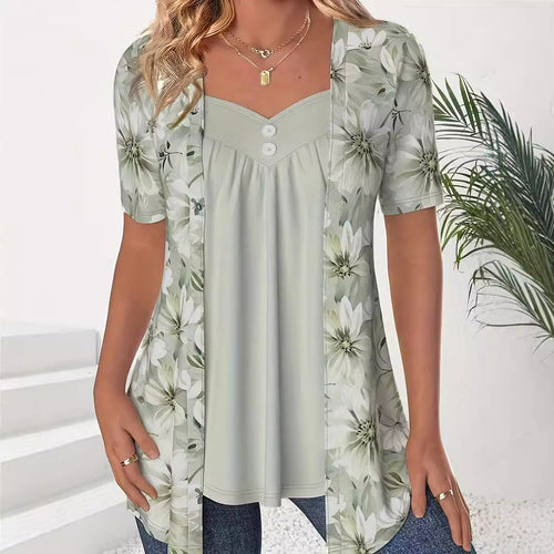 Drune | Tops Lockere Passform Herzausschnitt Floral Print Lagenlook
