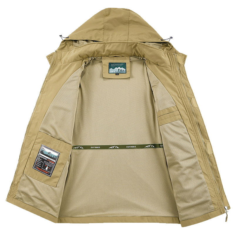 Herren Field‑Utility‑Outdoorjacke mit Kapuze, Multifach‑Taschen und Mesh‑Innenfutter Drune