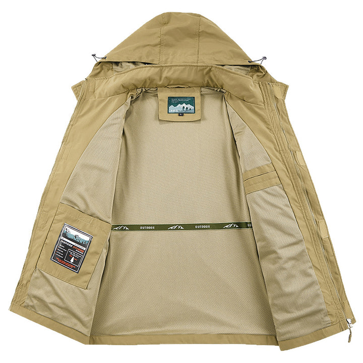 Herren Field‑Utility‑Outdoorjacke mit Kapuze, Multifach‑Taschen und Mesh‑Innenfutter Drune