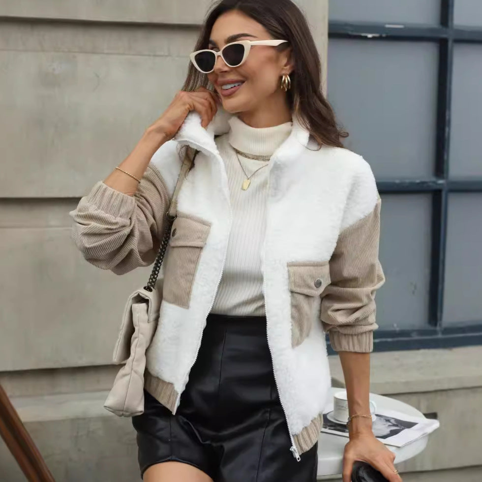 Damen Fleecejacke mit Kapuze und modischen Corddetail Drune