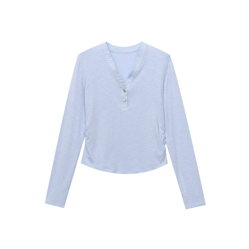 Damen Langarm-Henley-Shirt mit Knopfleiste und lockerem Schnitt Drune