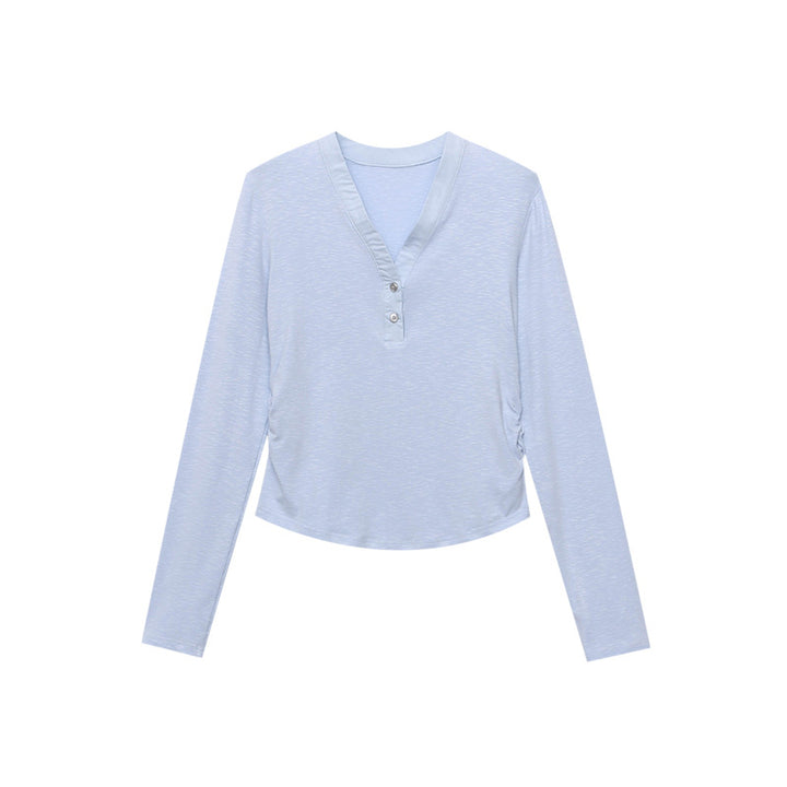 Damen Langarm-Henley-Shirt mit Knopfleiste und lockerem Schnitt Drune