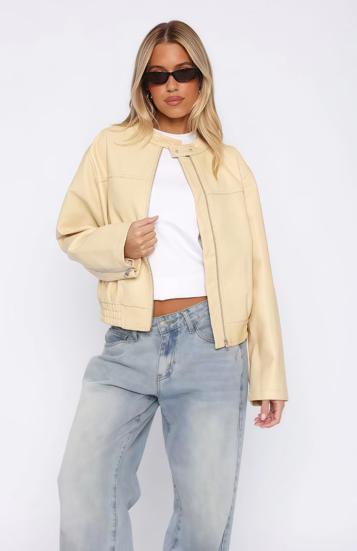 Damen lässige und stilvolle Kunstlederjacke Drune